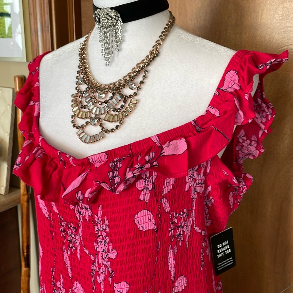 Floral Ruffle Red Dress